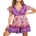 thumbnail image 1 of MesaSe Robe Bohème pour Femmes Motif Floral Manches Courtes Col en V Profond Design Taille Robe Courte Plissée Ample pour Vacances à la Plage, 1 of 6