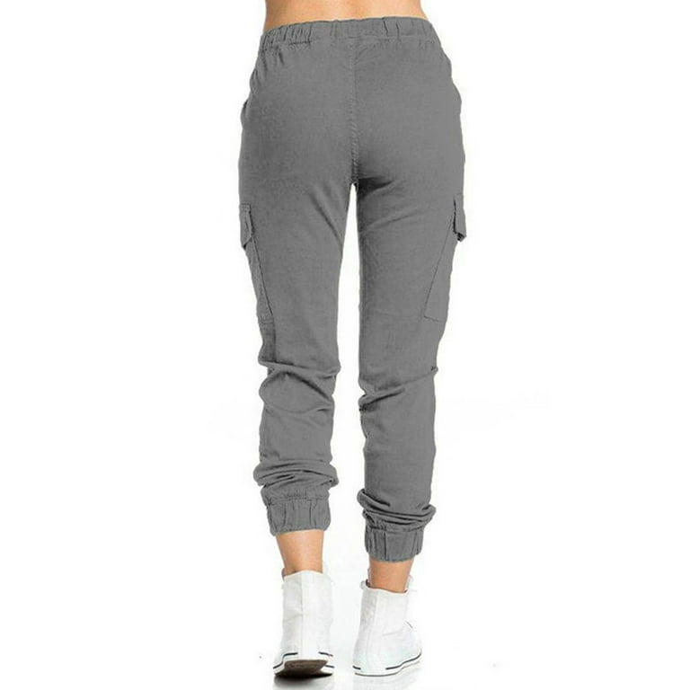 UPAIRC Womens Combat Cargo Trousers Drawstring Joggers Long Harem