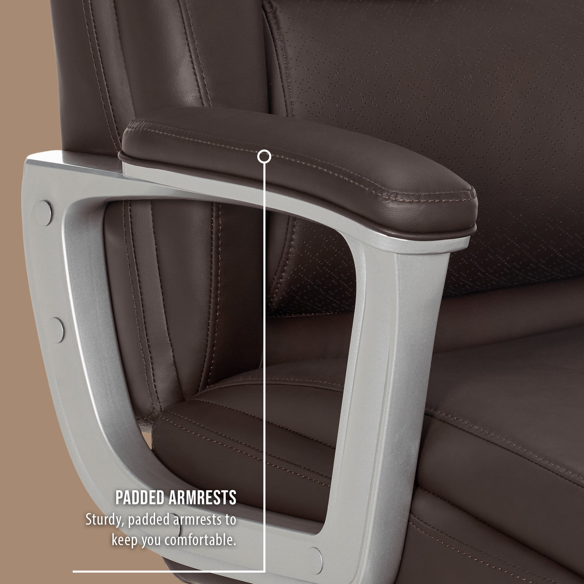 Shaquille O'Neal Rion Ergonomic Heavy-Duty Office Chair, PureSoft Upholstery, High-Back Desk Chair with 400 lb Capacity, Brown