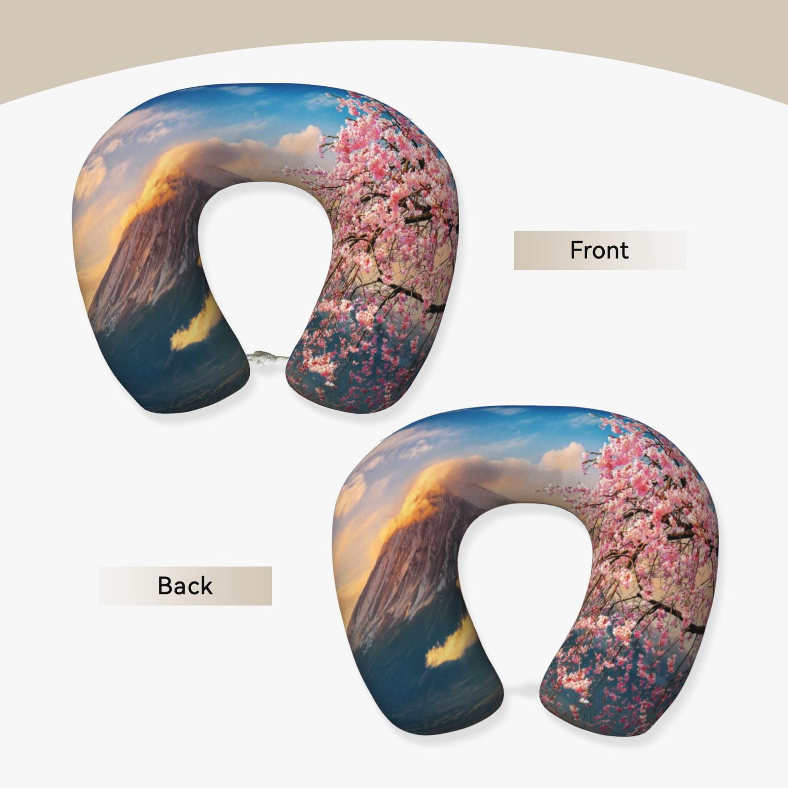 Xecao Cherry Blossoms Print Memory Foam Cervical Neck Pillow Versatile U-Shaped Pillows for Home,Office,Camping,Travelling,Soft Washable Cover