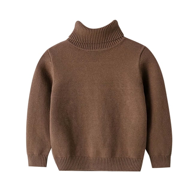 YOUSNH Chandail pour Bébé Fille Col Rond Tricoté Chandail en Molleton Automne Hiver Chandail Col Roulé Vêtements pour Garçons Marron 7-8 Ans