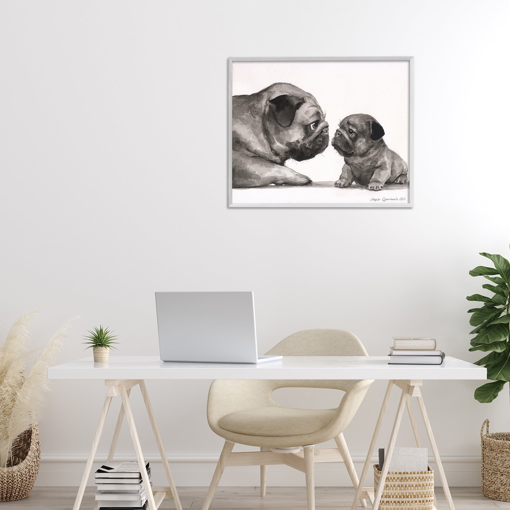Stupell Industries Pug And Her Puppy White Framed Giclee Art, design by George Dyachenko