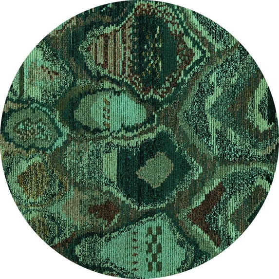 Ahgly Company Indoor Round Abstract Turquoise Blue Modern Area Rugs, 7' Round