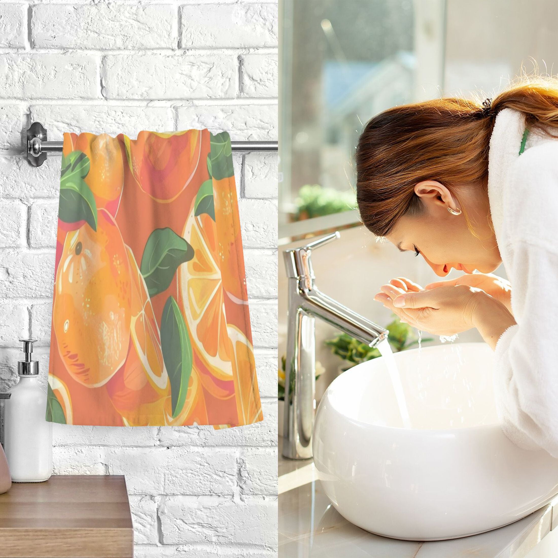 Cotton Towel Two-Piece 16x28 Inch One Sizex2 Face Towel Set Towel Set Cotton Hand Bath Towel Bathroom Beach Mandarin Orange
