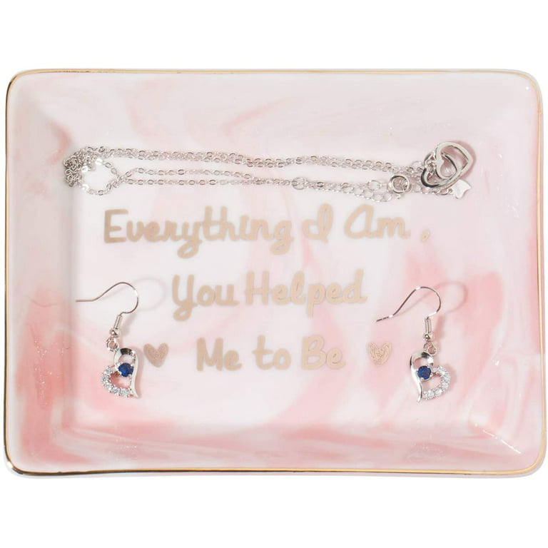 Gifts for Mom - Mom Gifts Set Includes Sterling Silver Necklace，Earrings,  Pink Marble Jewelry Trays,Pink Marble Mug, Scented Candle and Flower – Best  Mother's Day Birthday Gift Set 