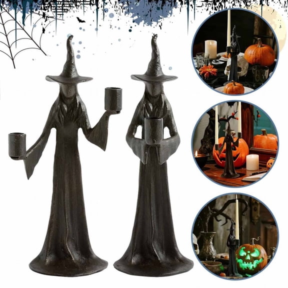 Gothic Decorative Halloween Witch Candle Holder, Taper Candlestick, Spooky Halloween Tabletop Decoration for Living Room, Fireplace, Party & Indoor Display, B