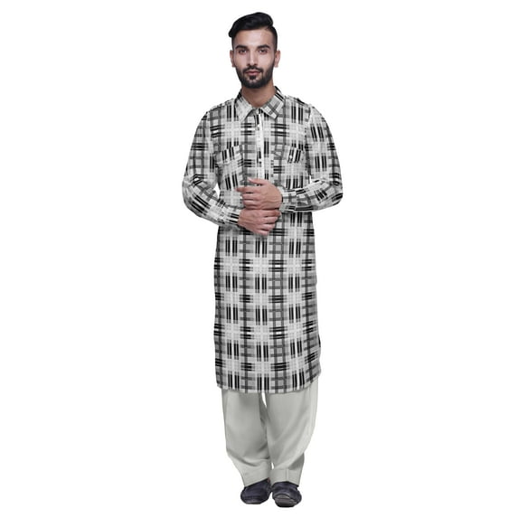 Atasi Printed Pathani Kurta With Salwar For Men Indian Summer Ethnic Set