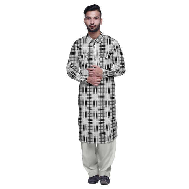 Atasi Kurta Pathani Imprimée avec Salwar pour Hommes Ensemble Ethnique d'Été Indien
