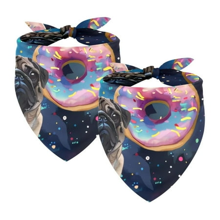 PhooArto Donuts and Pug Dogs Galaxy Dog Bandanas 2 Pack Soft Washable Pet Scarf Triangle for Large Dogs Puppies and Cats