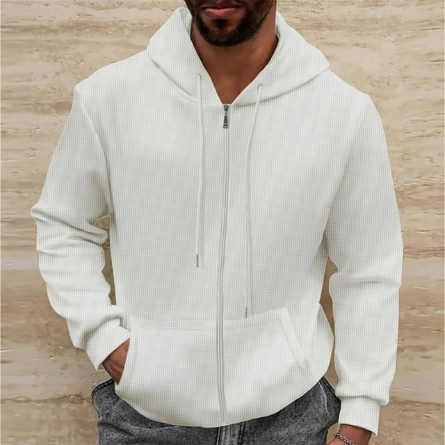 LOVZFMLL Jackets for Men's Solid Color Hooded Cardigan Loose Casual Sports Zipper Sweatshirt Jacket