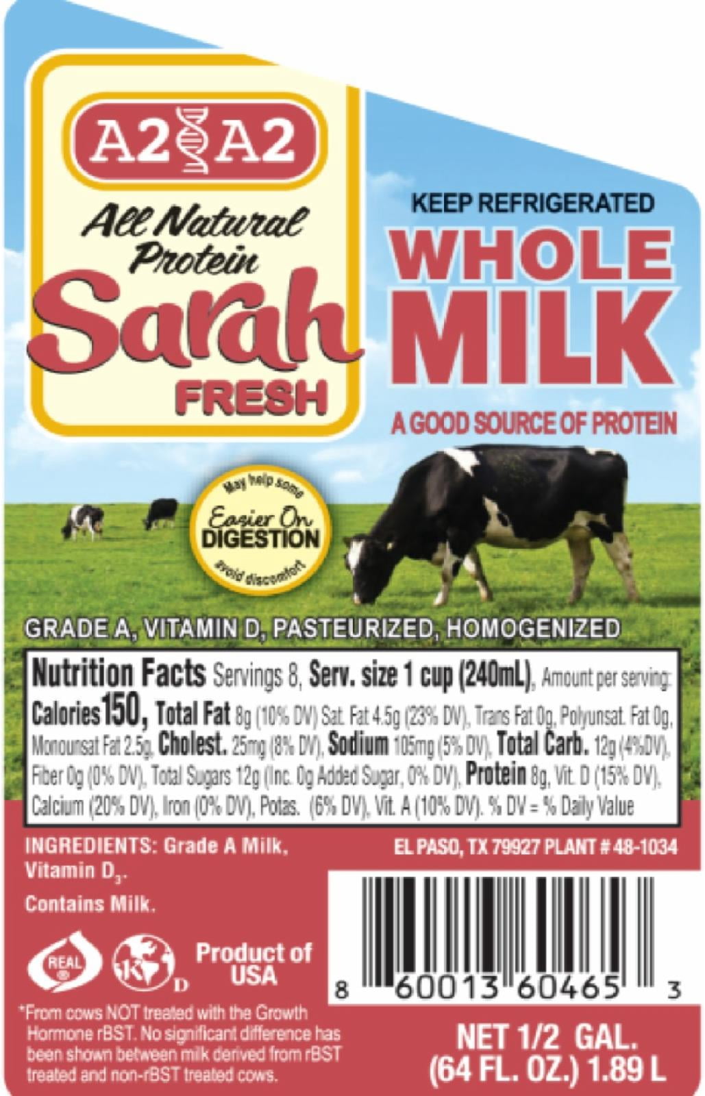 Whole Vitamin D A2/A2 Milk Half Gallon