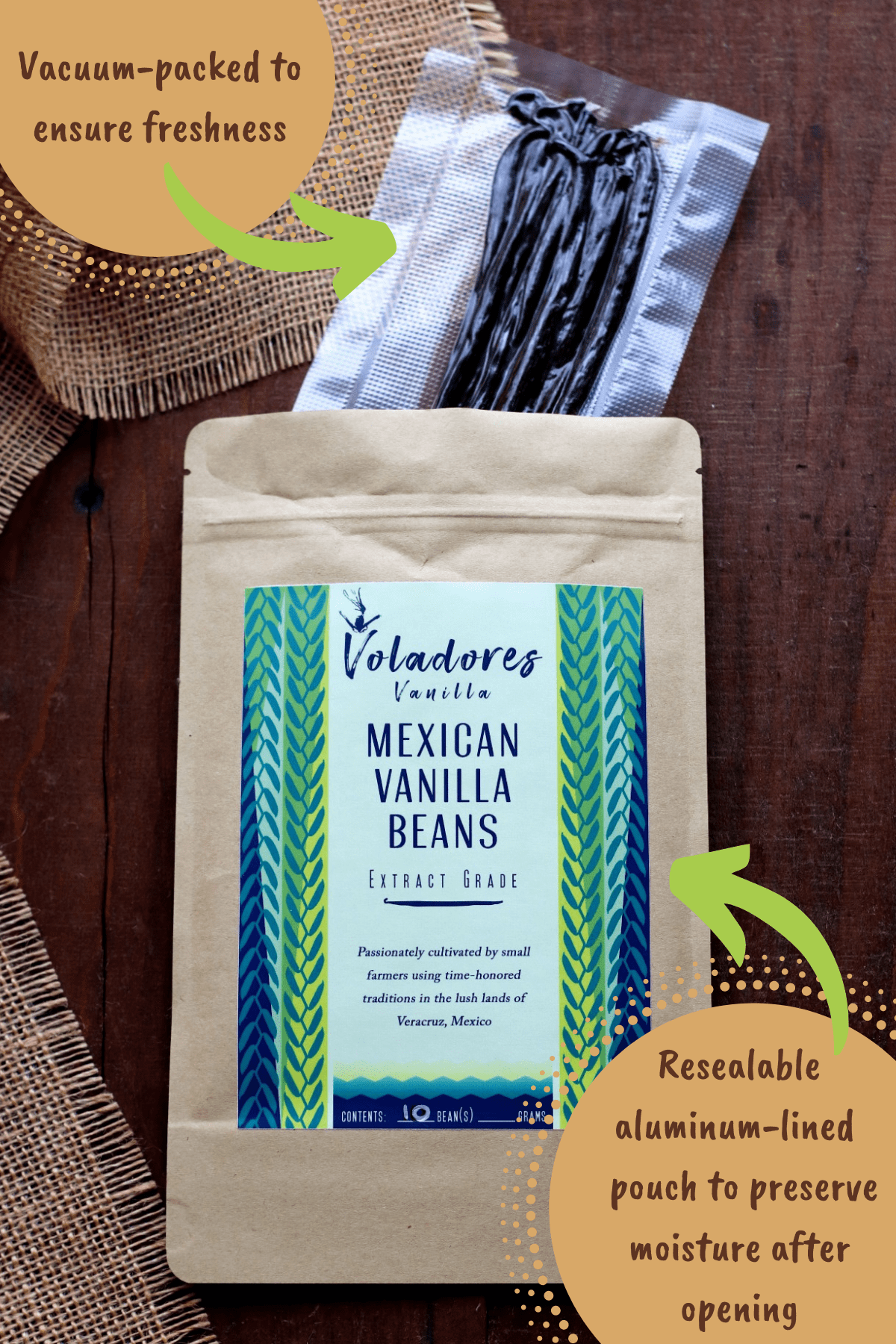 10 Extract Grade Mexican Vanilla Beans - Voladores Vanilla