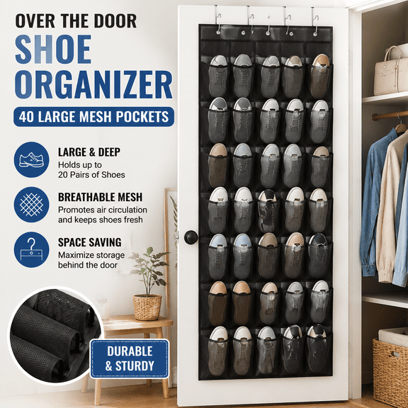 Zhiweiwu Adult 40-Compartment Adjustable Height Shoe Rack, Black, Holds up to 40-Pairs of Shoes