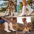 thumbnail image 5 of SMILIN Women's Western Cowgirl Boots, Embroidered Pointed Toe Mid-Calf Country Boots, White, Size 11, 5 of 9