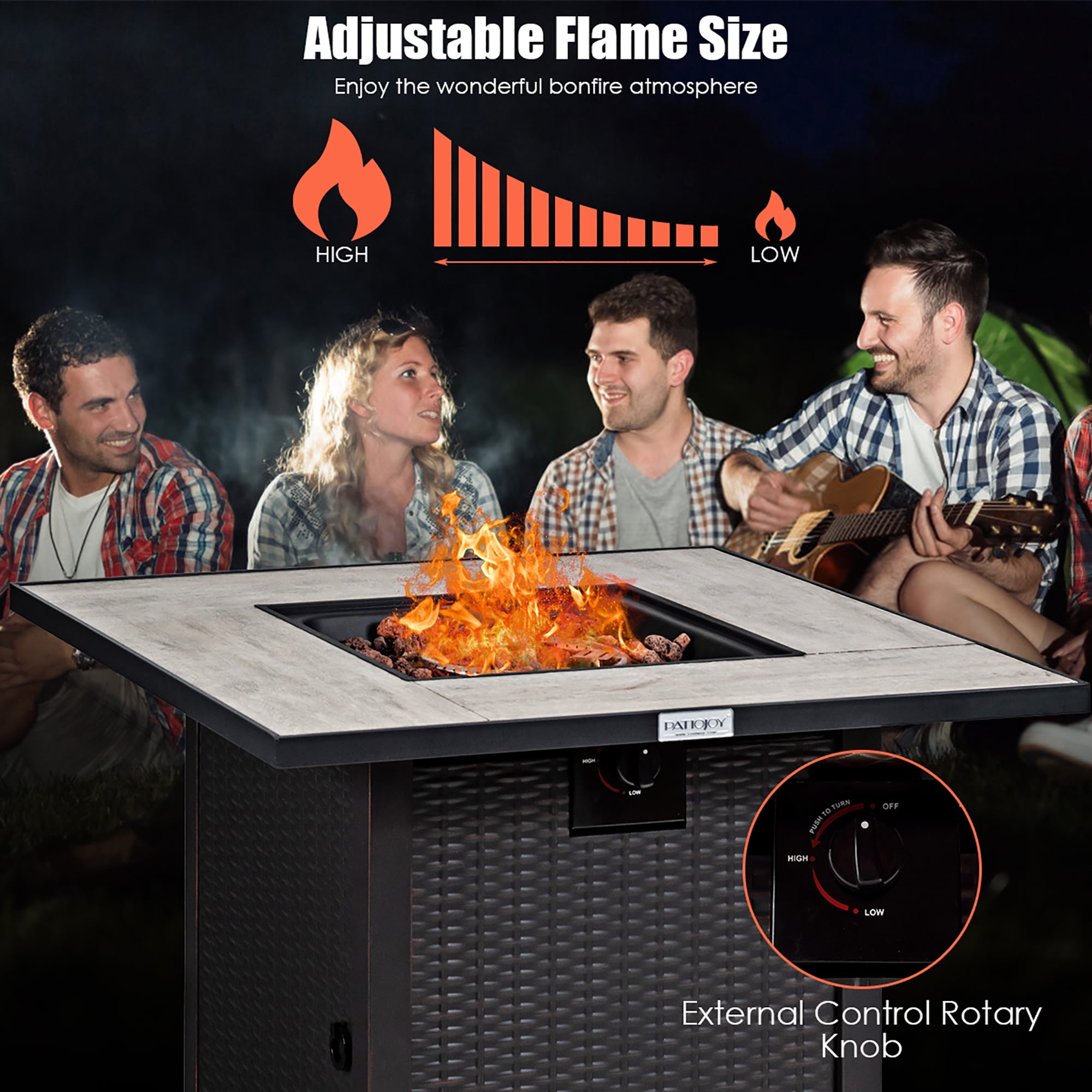 Costway 30'' Square Propane Gas Fire Pit Table Ceramic Tabletop 50,000 BTU with Cover
