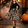 thumbnail image 2 of Yertdoel Halloween Girls Dresses 5-14 Years Cute Print Long Sleeve Dress with Belt Kids Fashion Comfy Casual Party Dress, 2 of 10