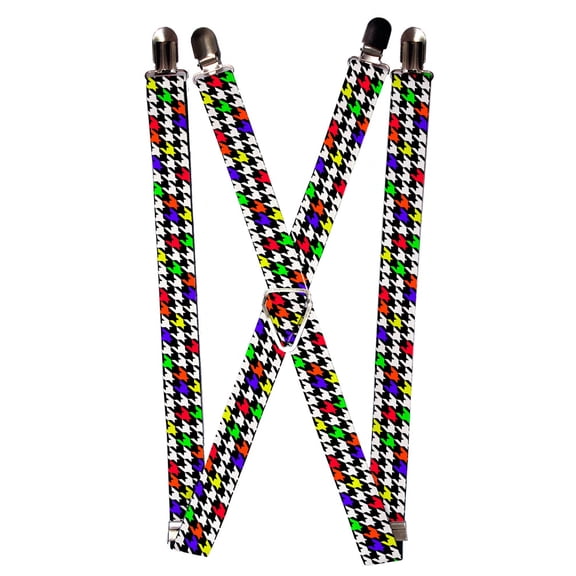 Black White Rainbow Woven Checkered Checker Pattern Suspenders