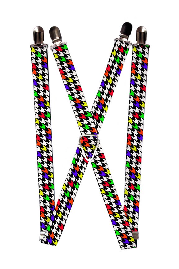 Black White Rainbow Woven Checkered Checker Pattern Suspenders