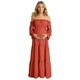 thumbnail image 3 of Unir Women's Maternity 450g Stretch Spandex Gown, Off-The-Shoulder Ruffle Sleeve Tiered Maxi Dress, Flowy Boho Pregnancy Photography & Formal Long Dress, 1pc, S/M/L/XL/XXL, 3 of 6