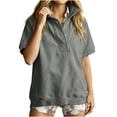 thumbnail image 4 of Women's Short Sleeve Sweatshirt Half Snap Button Stand Collar Relaxed Fit Casual Summer Pullover Vacation Outfits 2026, 4 of 9