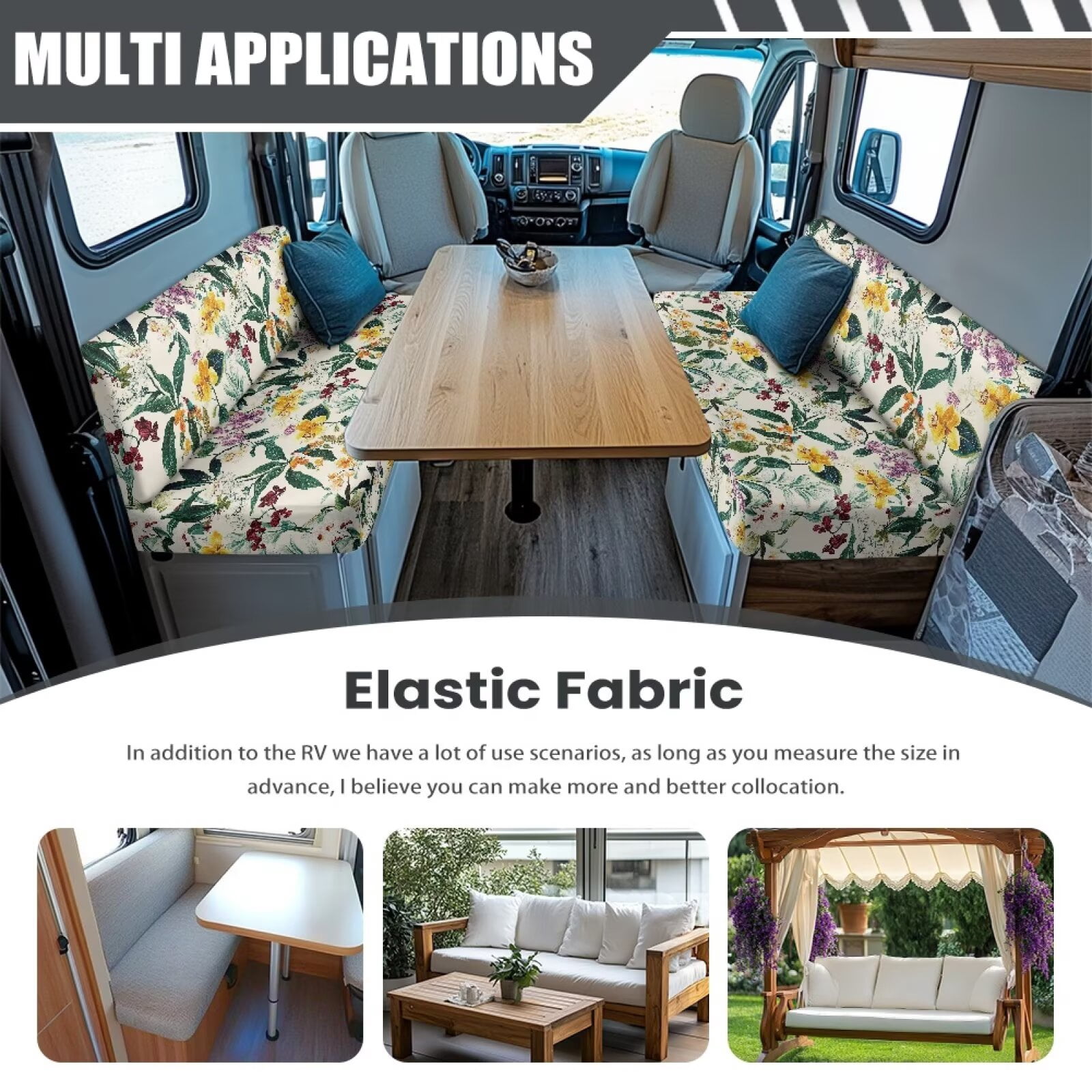Boatee Beautiful Flowers RV Dinette Cushion Covers Daisy RV Accessories Universal Cushion Covers for Couches and Sofas Loveseat Sofa Chair Cover Furniture Protector Camper Must Haves White
