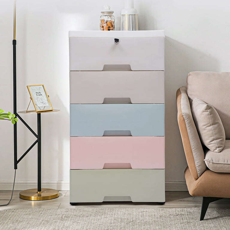 Plastic Drawers Dresser Storage Cabinet Stackable Clothes Storage Tower  Movable Organizer with Wheels for Hallway Entryway Bedroom 