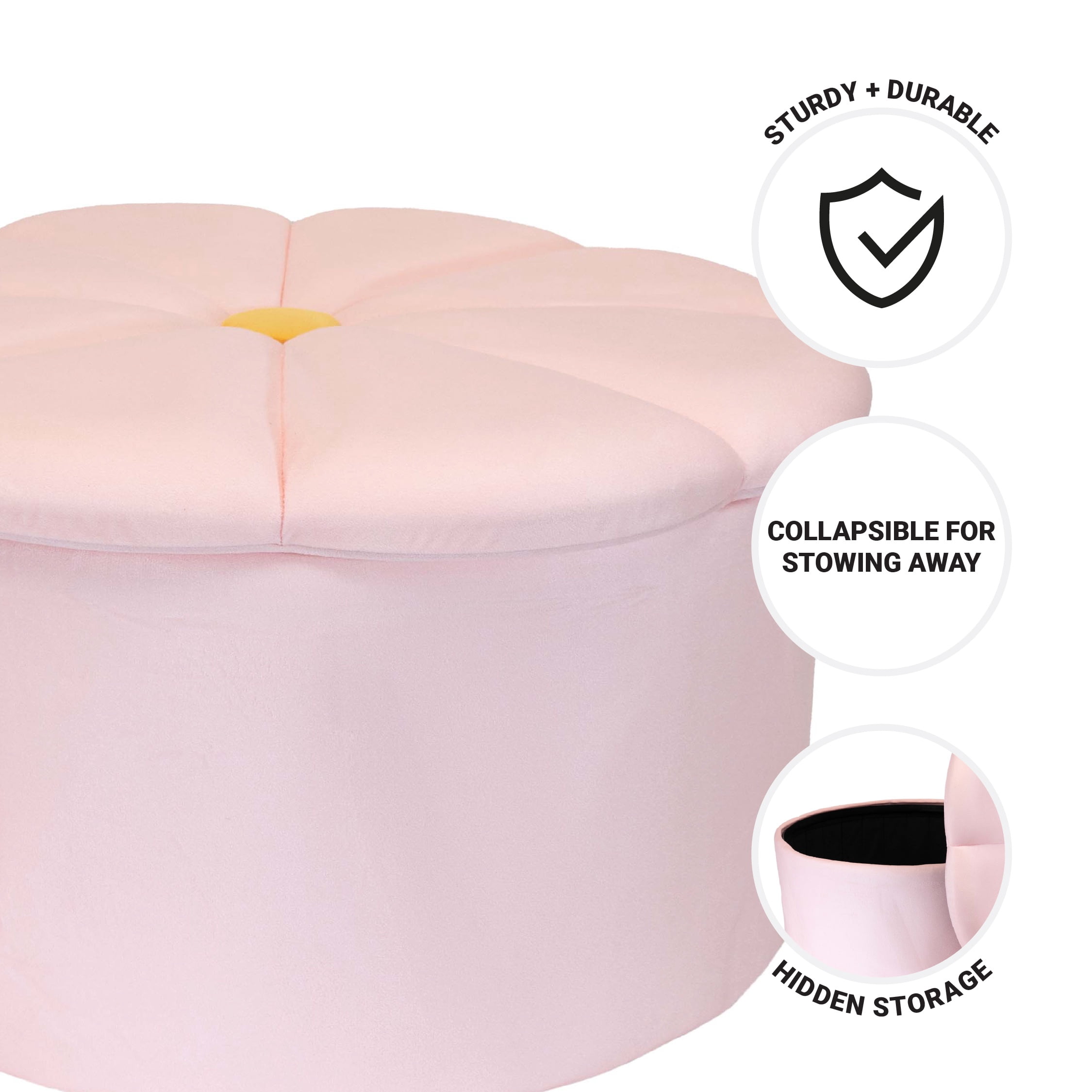 Mainstays Kids Pink Daisy Ottoman with Hidden Storage