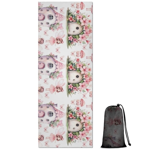 Fairy Princess Mushroom Pattern Hot Yoga Mat Towel Non Slip for Hot Yoga - Quick-Drying Yoga Mat Cover with 4 Corner Pockets with Travel Bag - Hot Yoga Towel Non Slip 70"x26"