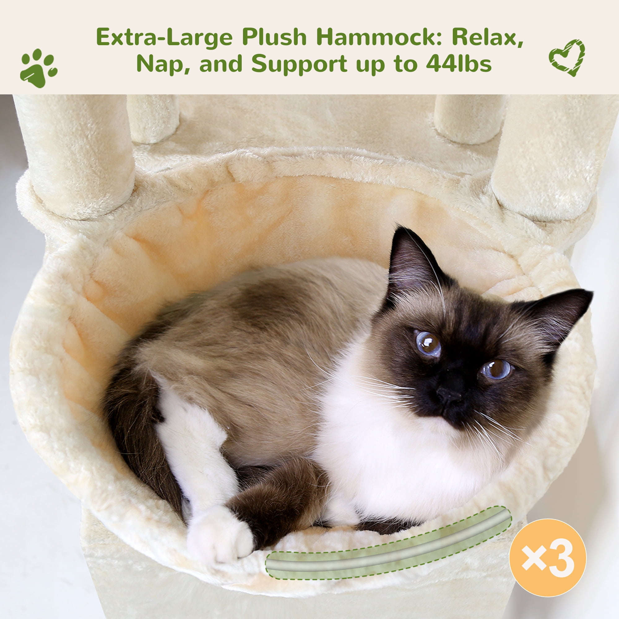Globlazer 84" Large Corner Cat Tree , Multi-Level Cat Tree Fan-Shaped Tower with 2 Condos, Sisal Scratching Posts & Hammock, Beige