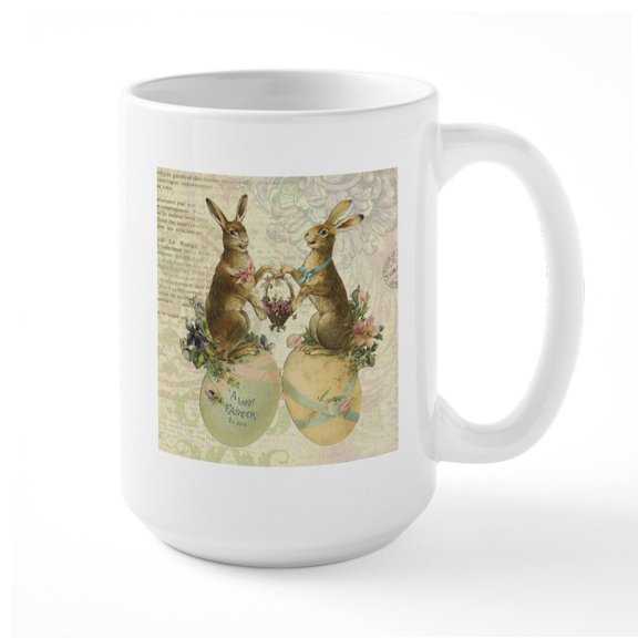 CafePress - Vintage French Easter Bunnies Mugs - 15 oz Ceramic Large White Novelty Mug