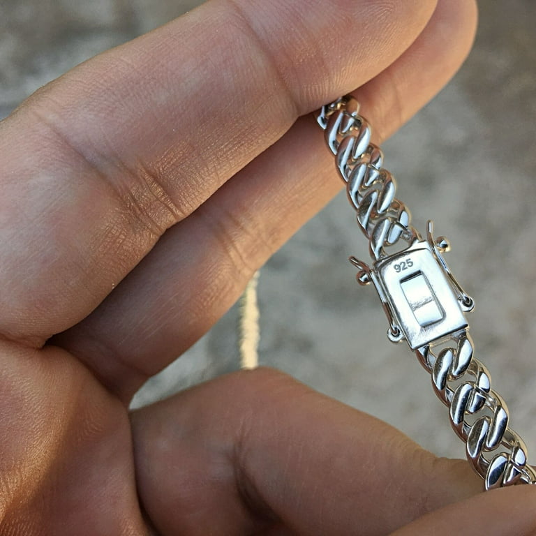 Real Solid 925 Sterling Silver Iced Miami Cuban Bling Chain