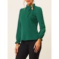 thumbnail image 2 of DARING DIVA Women's Spring Blouse Long Sleeve Ruffle Tie Neck Business Top L Dark Green, 2 of 6