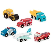 Battat - Wooden Vehicles - Miniature Wooden Toy Cars & Trucks Including Toy Airplane, Steamroller, & Police Car for Toddlers 3-Years-Old & Up (6-Pcs)