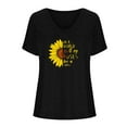 thumbnail image 6 of Women's Sunflower T Shirts Cotton Blend Summer Cute Graphic Short Sleeve Tees V Neck Letter Print Casual Tops (XL, Black), 6 of 6