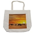 thumbnail image 1 of African Shopping Bag, Landscape of a Small Town with Horizon Skyline at Dawn Ethiopian Photography, Eco-Friendly Reusable Bag for Groceries Beach and More, 15.5" X 14.5", Cream, by Ambesonne, 1 of 2
