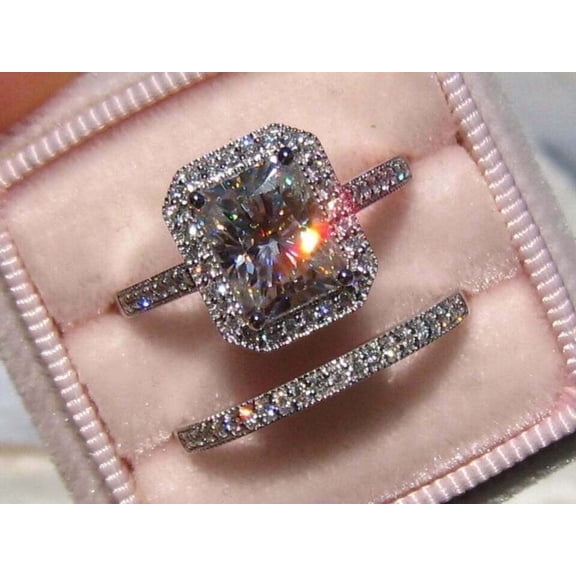 3.20Ct Lab Created Radiant Cut Diamond Bridal Set Engagement Ring White Gold Fn