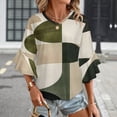 thumbnail image 3 of Sage Green Simple Shapes Women's V-Neck Blouse With 3/4 Ruffled Bell Sleeves Casual Top Ladies Blouses, 3 of 7