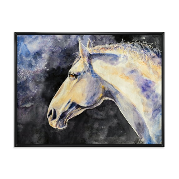 Designart 'Close Up Of The Head of A Lipizzan Horse' Farmhouse Framed Canvas Wall Art Print