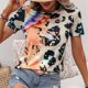 thumbnail image 5 of Camisa de manga corta para mujer, jersey con cuello redondo y estampado colorido, Top de manga corta para mujer para verano, 5 of 7