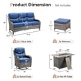 thumbnail image 2 of Planntonneo 6 Pieces Wicker Outdoor Patio Furniture Set with Fire Pit Table, 2 Swivel Rocking Chairs and Sofa with 6" Thick Cushion and 2 Ottomans for Porch Deck Garden Backyard, Grey/Blue, 2 of 16
