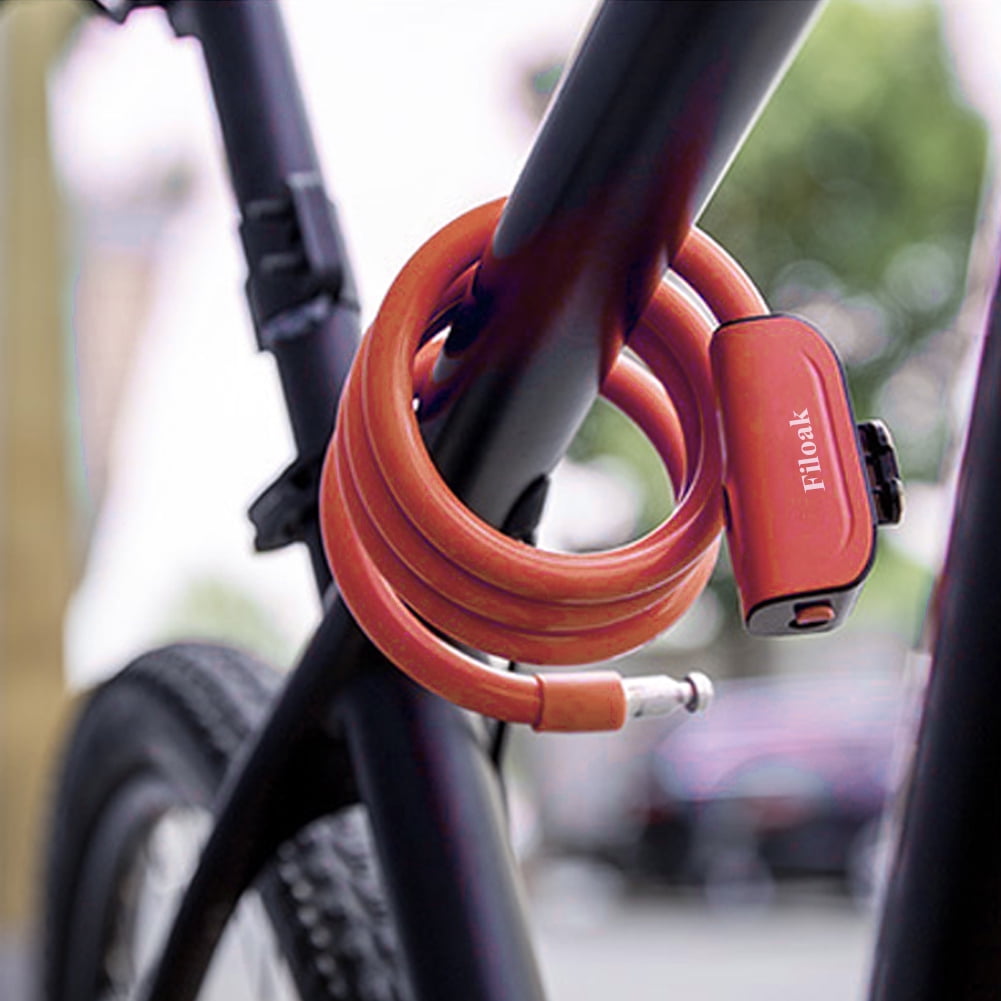 Filoak Bicycle locks, Orange, Bicycle Locks Bike Cable Lock for Road Bike Mountain Bike Scooters