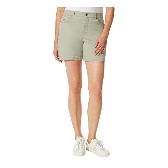 GLORIA VANDERBILT Womens Green Denim Zippered Pocketed Button Closure Shorts Shorts 6