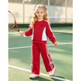 thumbnail image 3 of Yaoqi 6T Little Girl Outfit Set 7T Child Girls Clothes Long Sleeves Color Block Pullover Sweatshirt Top Bowknots Wide Leg Pants 2pcs Clothing Red, 3 of 6