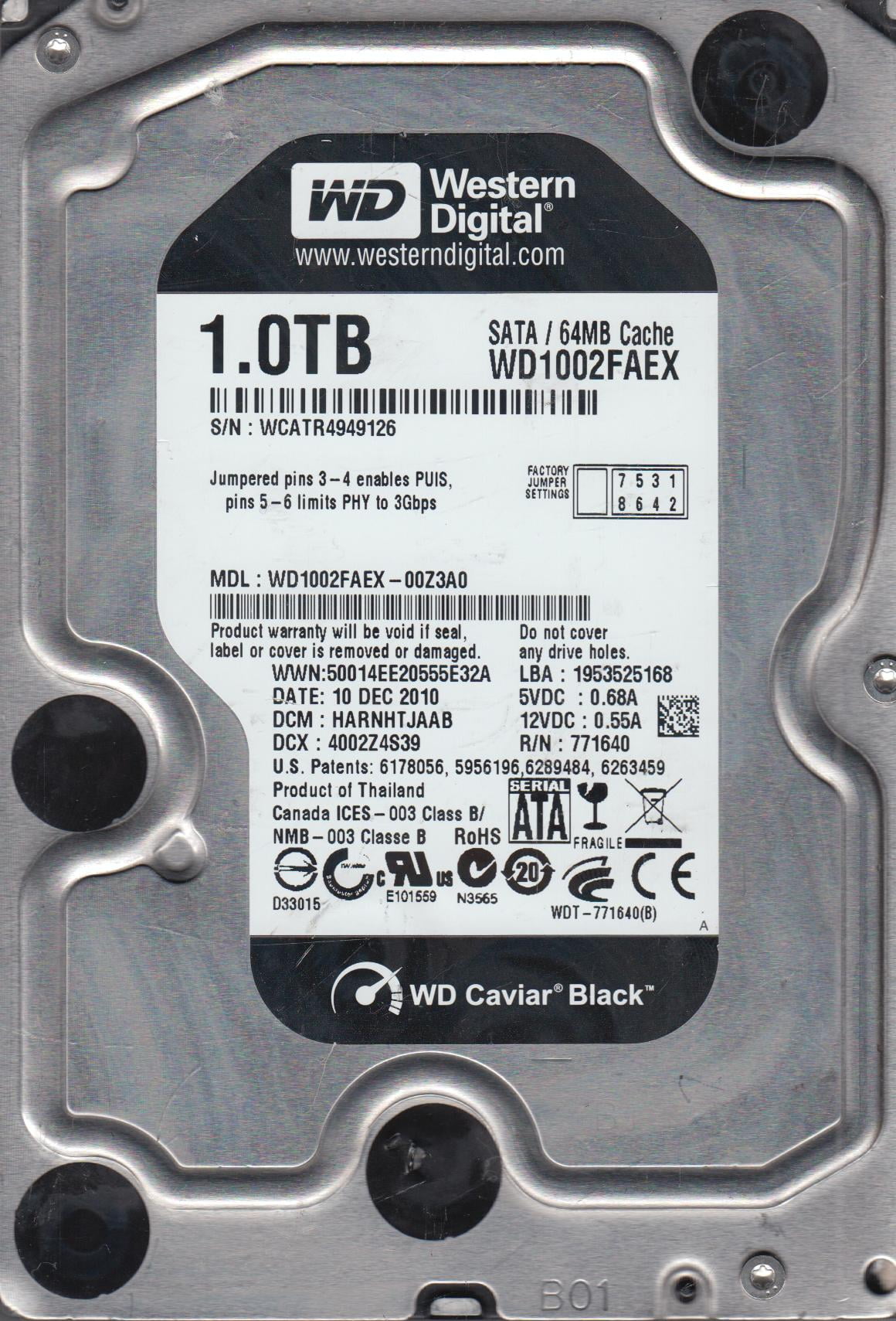 WD1002FAEX-00Z3A0, DCM HARNHTJAAB, Western Digital 1TB SATA 3.5 Hard ...