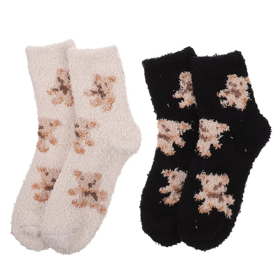 Raindrops 2Pairs Female Sleeping Stockings Fluffy Winter Socks Warm Polyester Mid-Calf Assorted Color