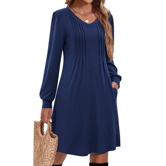 Zeagoo Fall A Line Dress for Women Long Sleeve Casual Printed Dresses V Neck Tunic Boho Dress