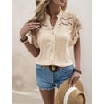 thumbnail image 4 of Women'S Eyelet Embroidery Blouse V Neck Button Down Shirt Flounce Short Sleeve Top with Cutout Detail M, 4 of 9