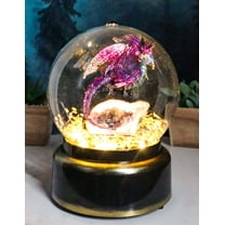 Purple Dragon On Faux Geode Crystals Musical LED Light Air Powered Glitter Globe