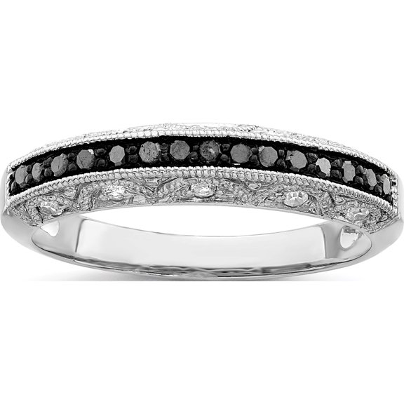 Sterling Silver Ss Rh Plated White Night Black & Diamond Ring (Size 7) Made In India qr3296-7