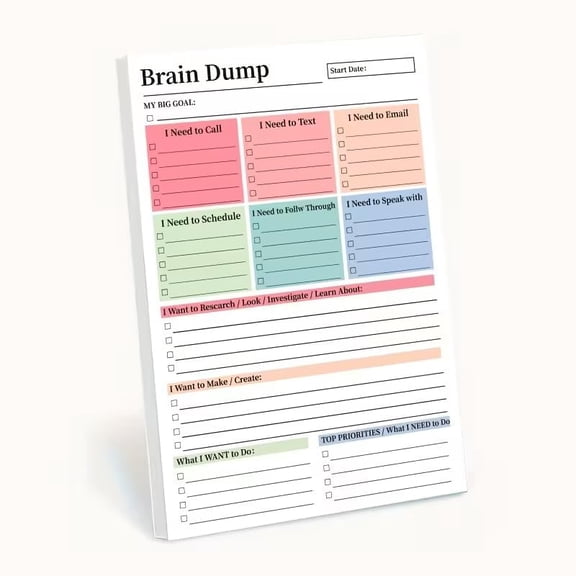 50 Page Brain Dump Tear-Off To Do Notebook,A5 Daily Planning Management Manual,Notepad Minimal Planning Tool